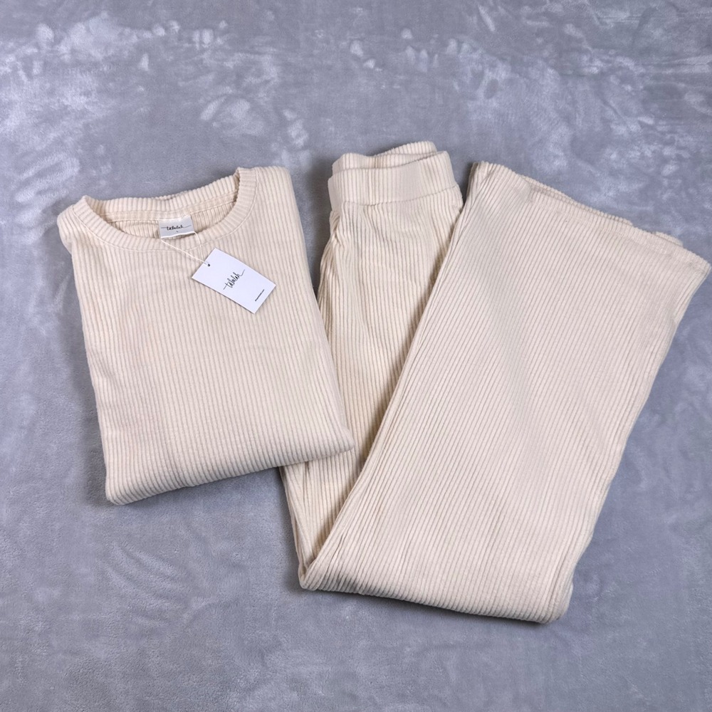 Talulah Always Cozy Ribbed Set Large Cream Loungewear Oversized Top Wide Leg New